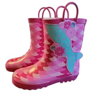 LILLY OF NEW YORK Girl's Mermaid Boots Blue Green/Pink Rain Boots